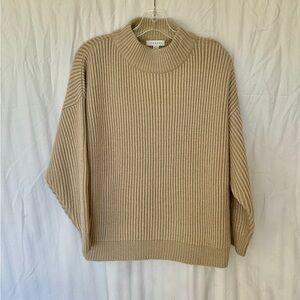Topshop Women’s Tan Crewneck Sweater with Ribbed Knit